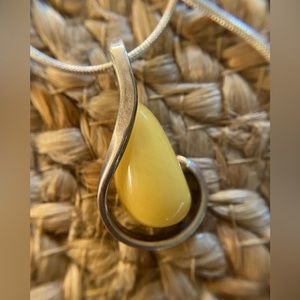 Large Baltic  butterscotch amber sterling silver pendant and chain